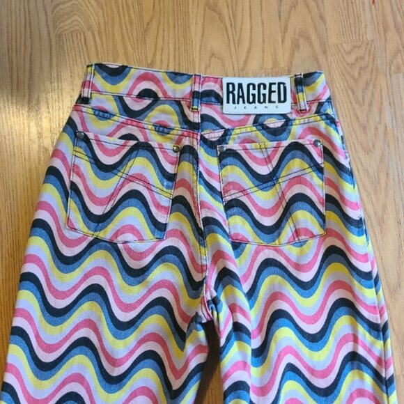 RAGGED PRIEST HIGH RISE STRAIGHT LEG JEANS WAVY PYSCHEDELIC HIPPIE MOD RIGID 26 - Picture 6 of 9